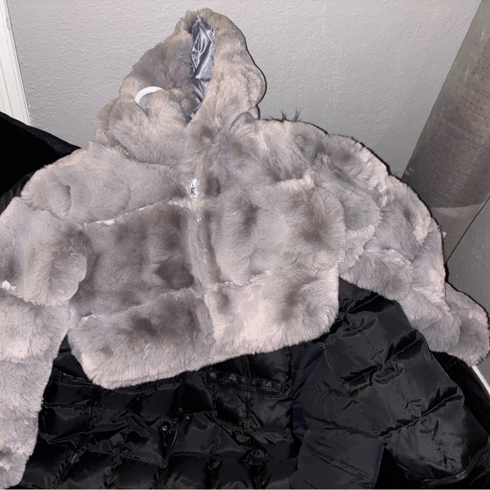 Women's Gray Faux Fur Jacket